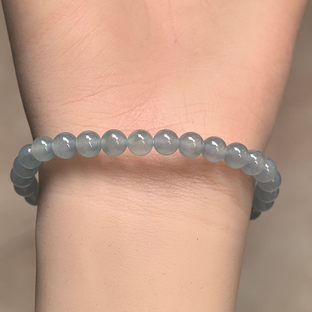 Icy Light Blue Round Bead Jadeite Bracelet -6mm