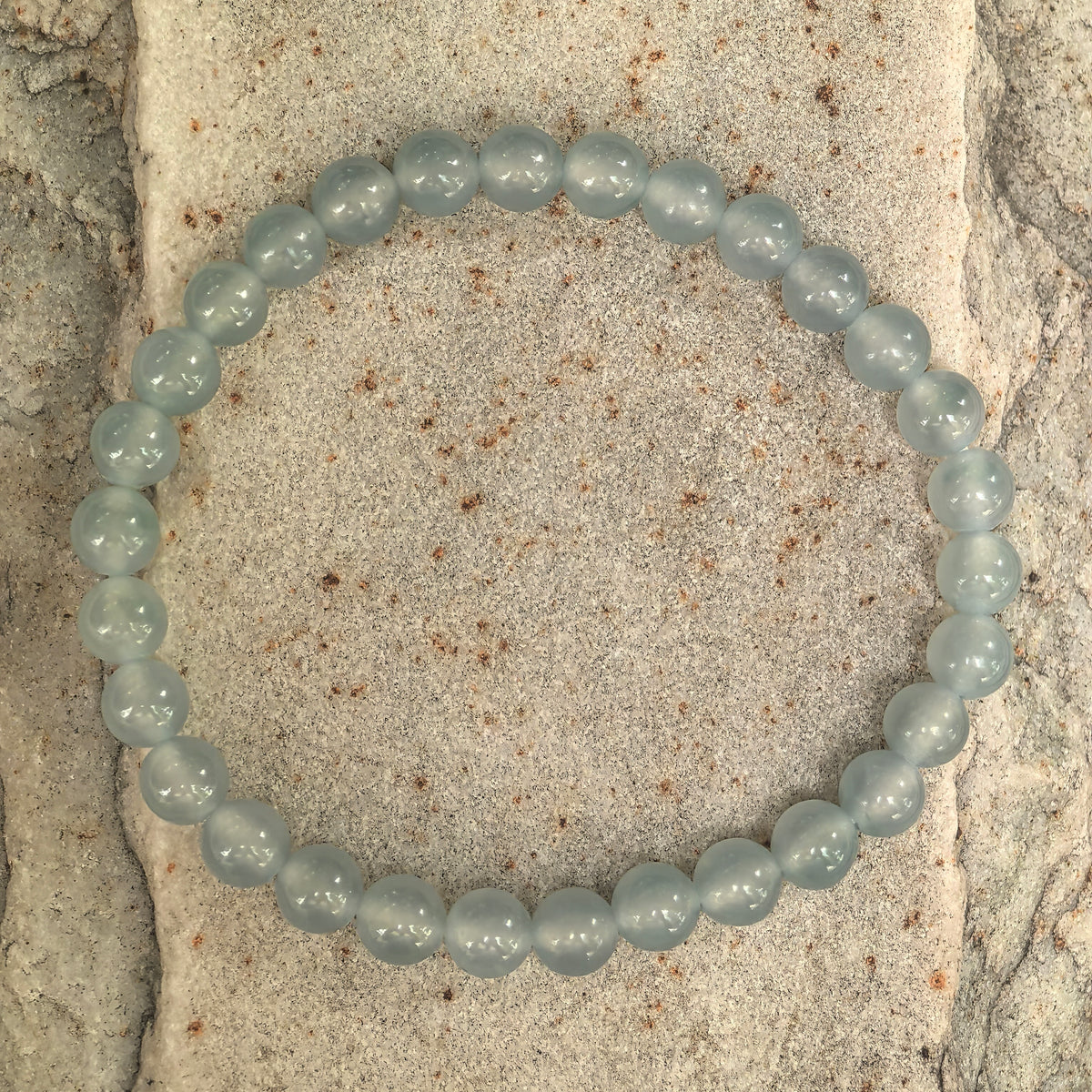 Icy Light Blue Round Bead Jadeite Bracelet -6mm