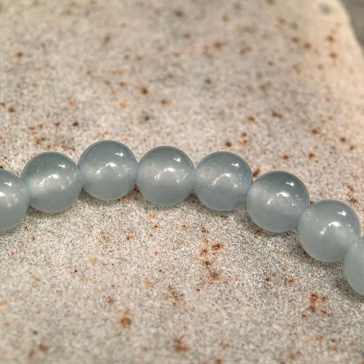 Icy Light Blue Round Bead Jadeite Bracelet -6mm