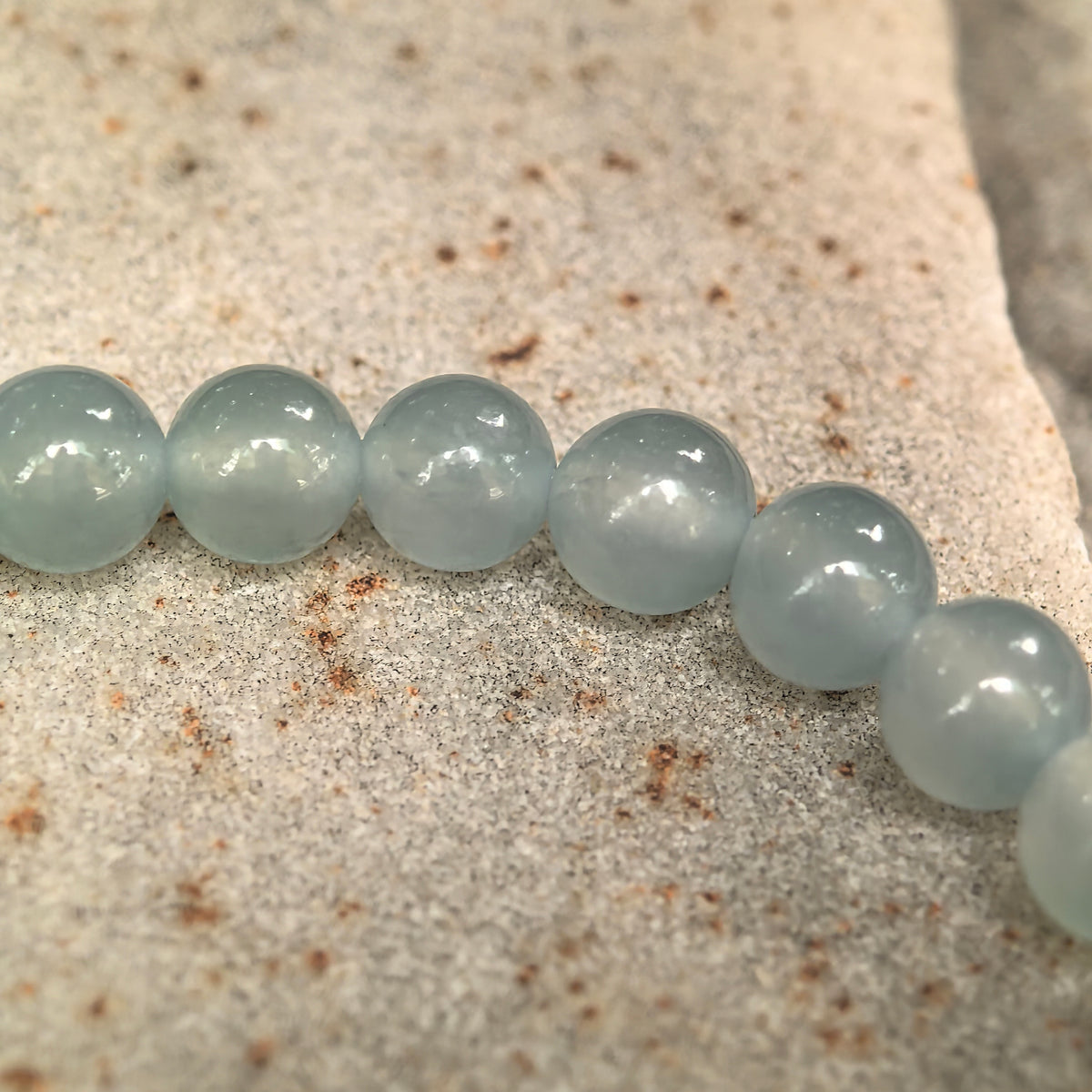 Icy Light Blue Round Bead Jadeite Bracelet -6mm