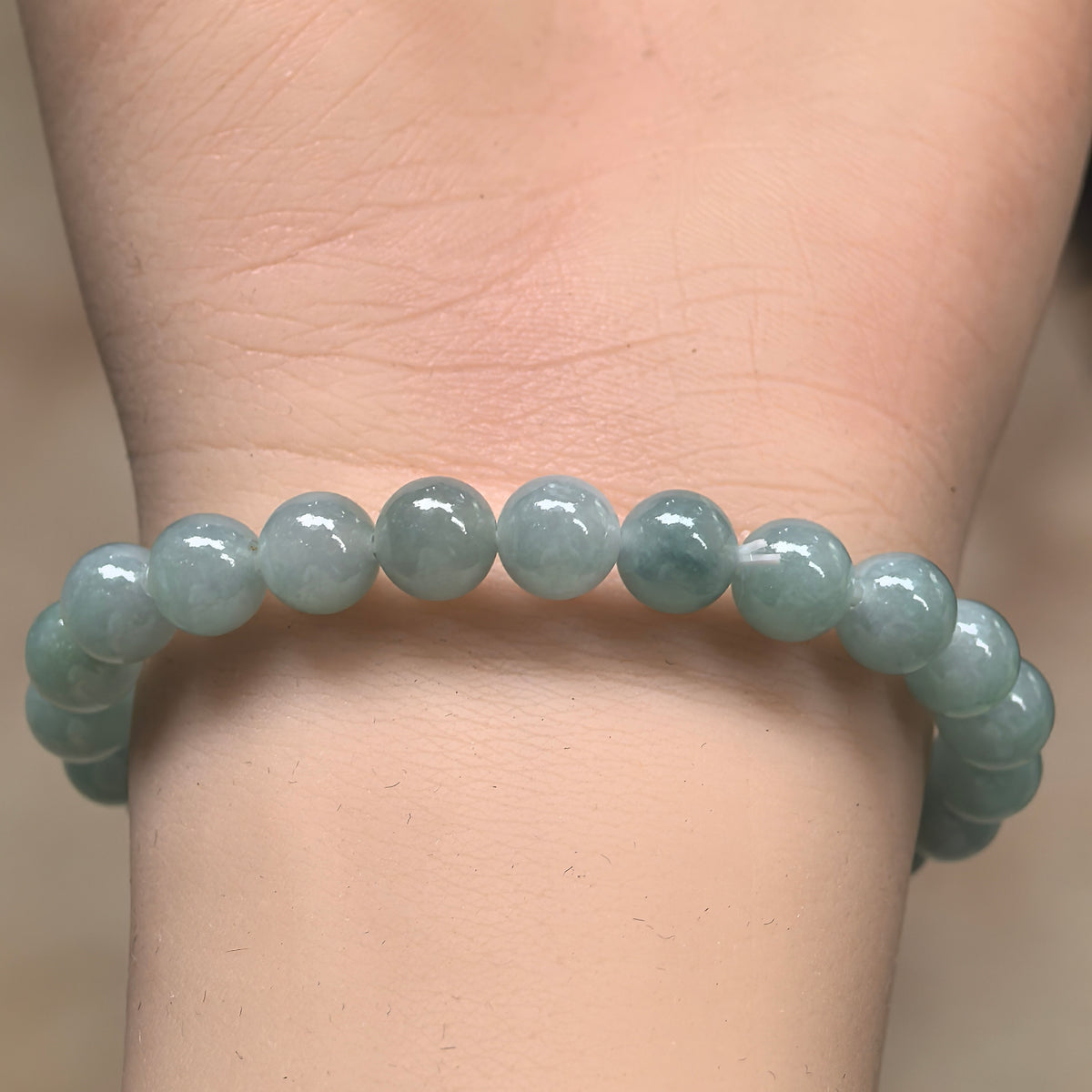 Icy Glutinous Light Green Round Bead Jadeite Bracelet -7mm