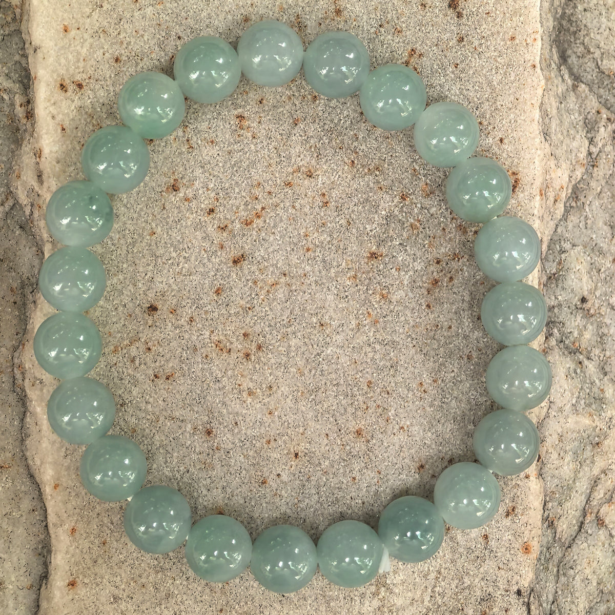 Icy Glutinous Light Green Round Bead Jadeite Bracelet -7mm
