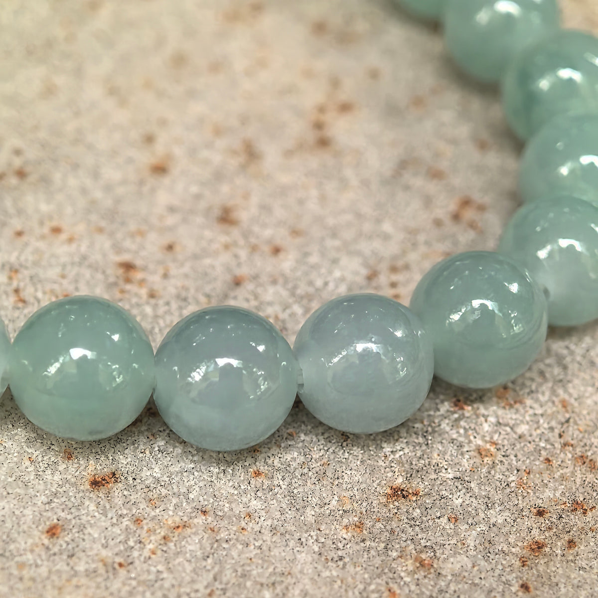 Icy Glutinous Light Green Round Bead Jadeite Bracelet -7mm