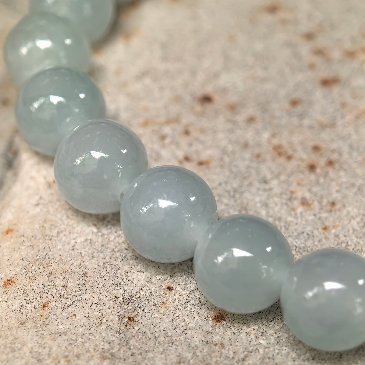 Icy Glutinous Pale Green Round Bead Jadeite Bracelet -7mm