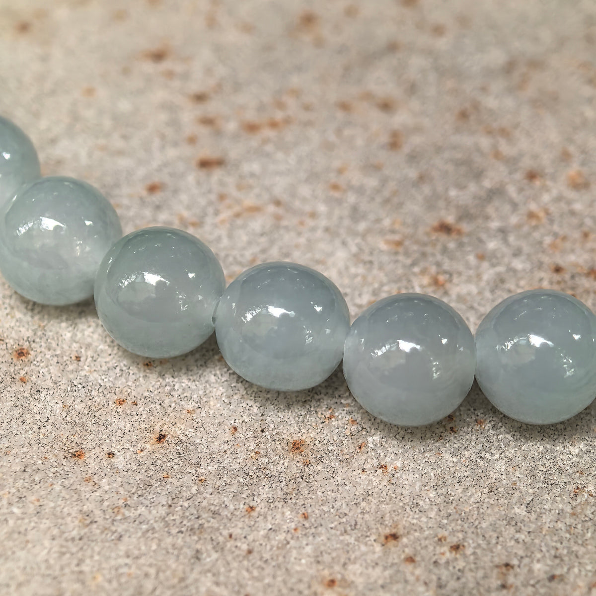 Icy Glutinous Pale Green Round Bead Jadeite Bracelet -7mm