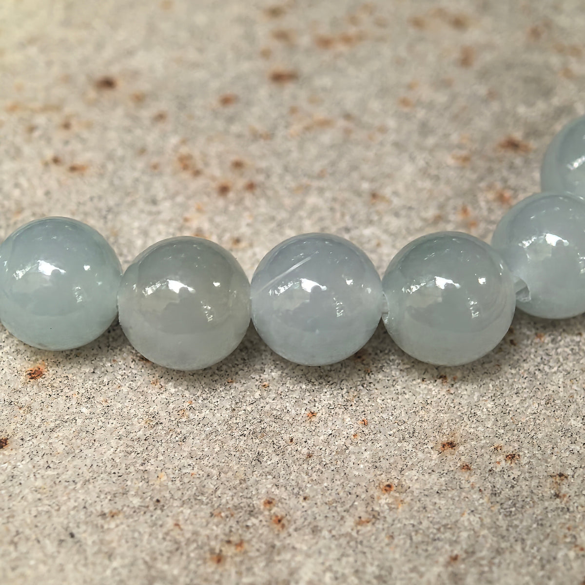 Icy Glutinous Pale Green Round Bead Jadeite Bracelet -7mm