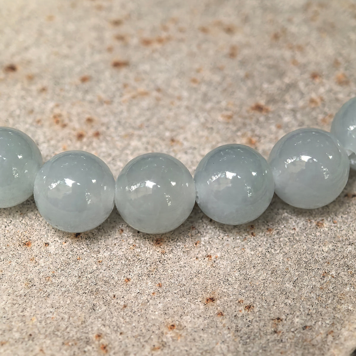 Icy Glutinous Pale Green Round Bead Jadeite Bracelet -7mm