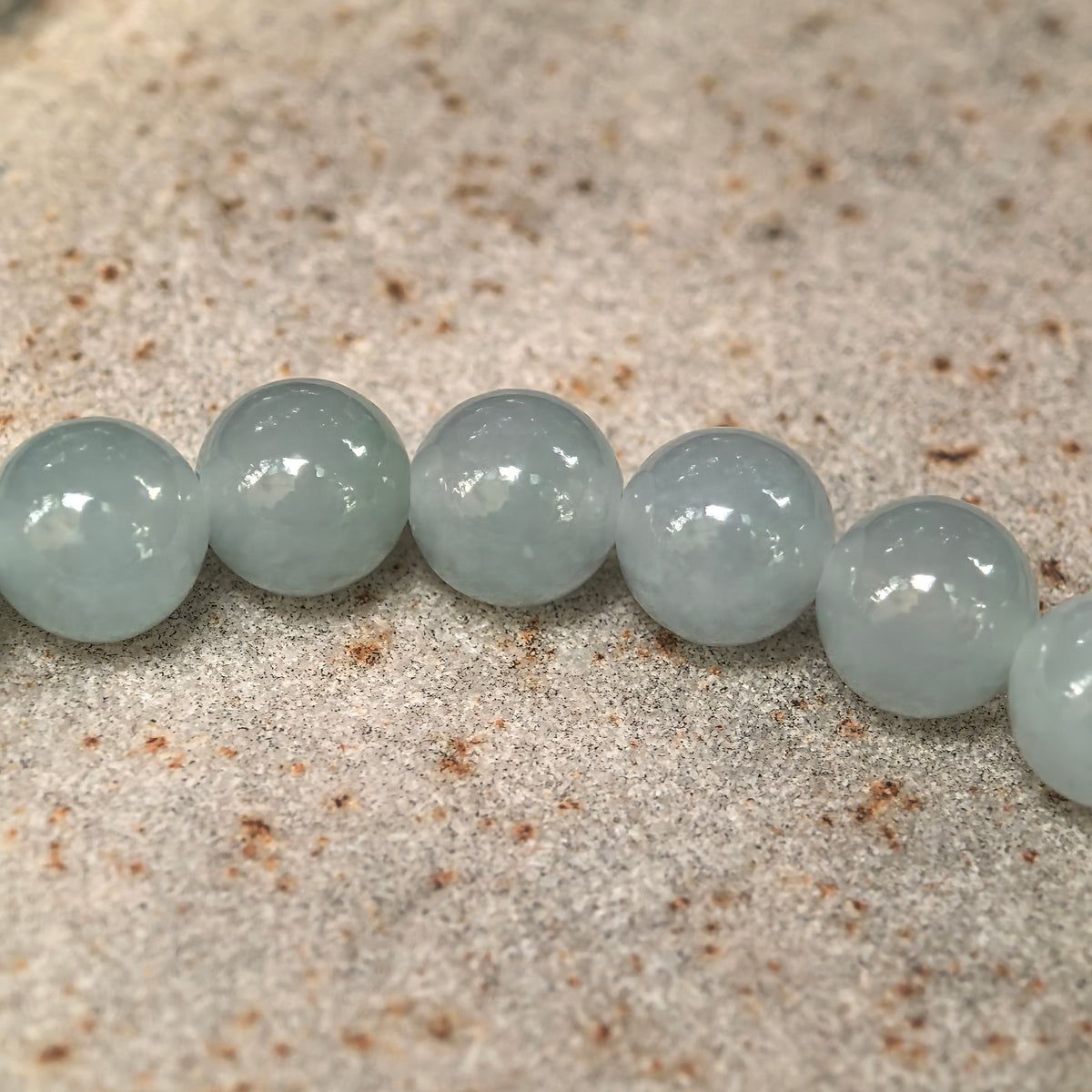 Icy Glutinous Pale Green Round Bead Jadeite Bracelet -7mm