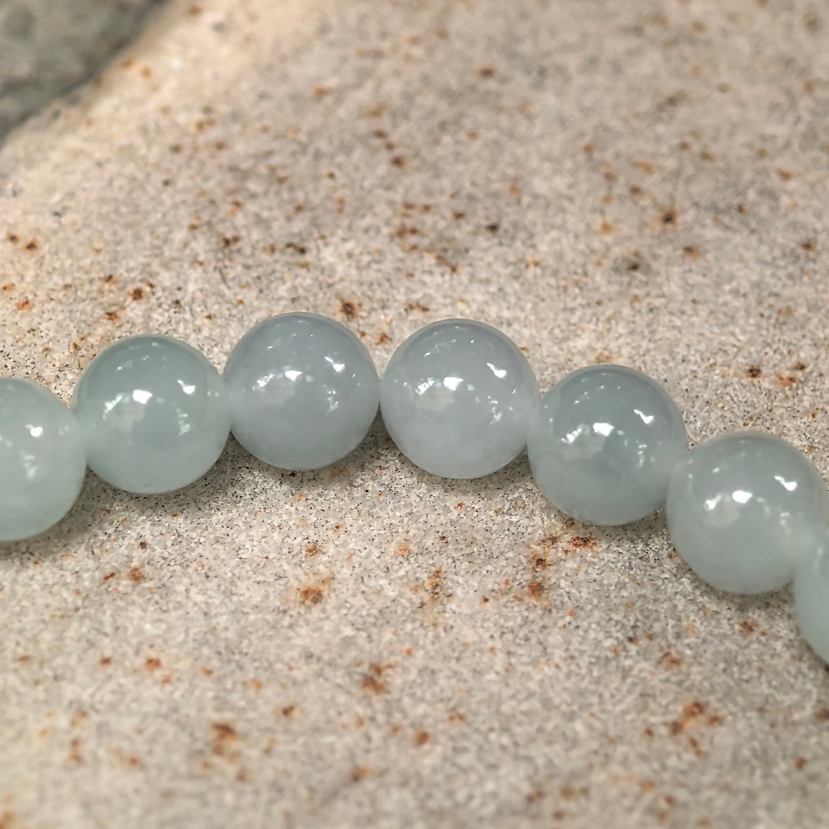 Icy Glutinous Pale Green Round Bead Jadeite Bracelet -7mm