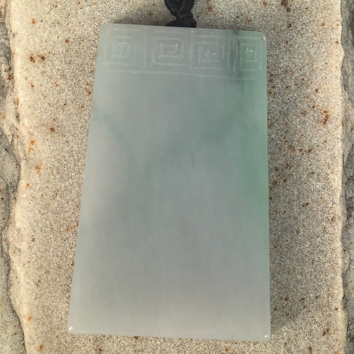 Glutinous White Jadeite Plain Plaque Pendant with Green Accents