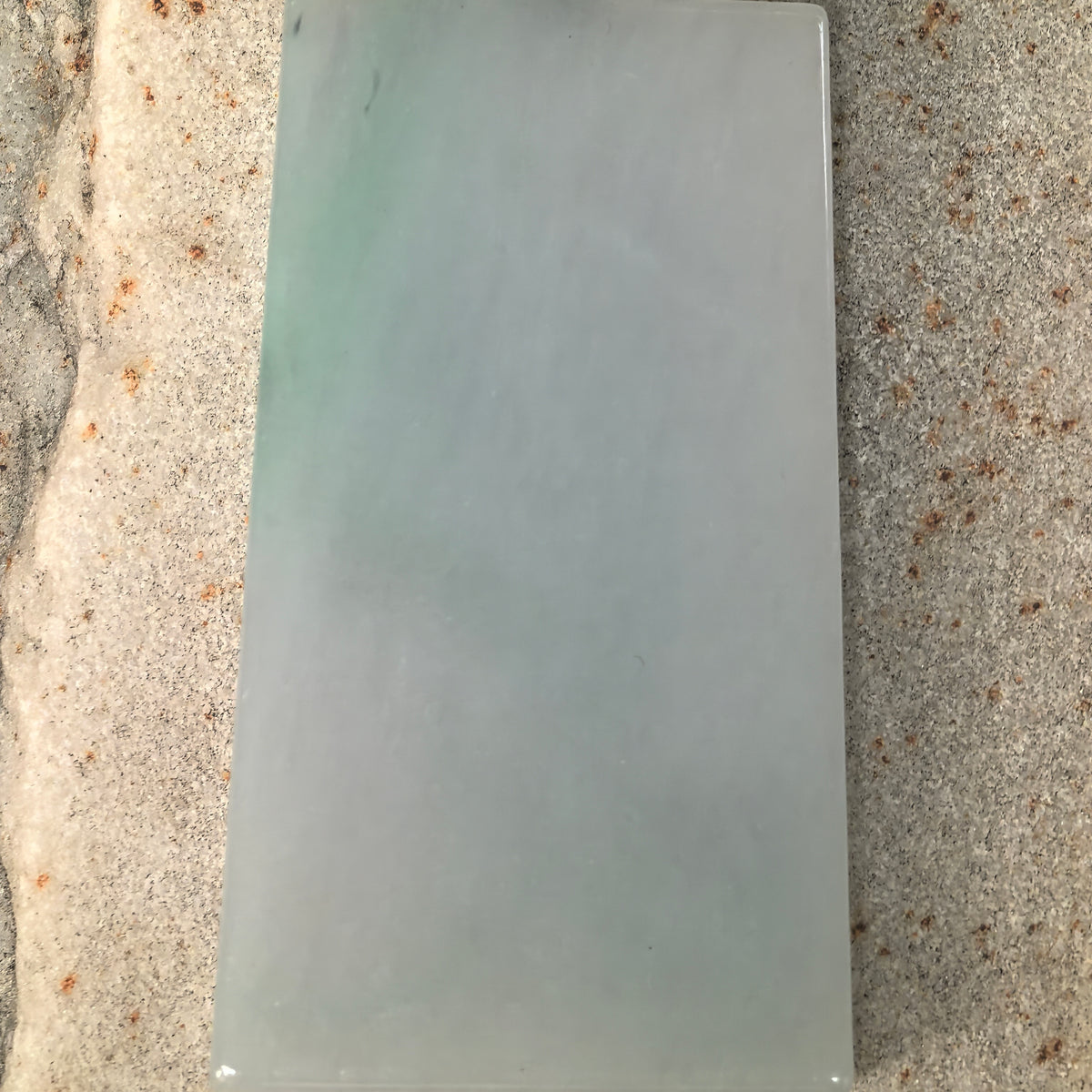 Glutinous White Jadeite Plain Plaque Pendant with Green Accents