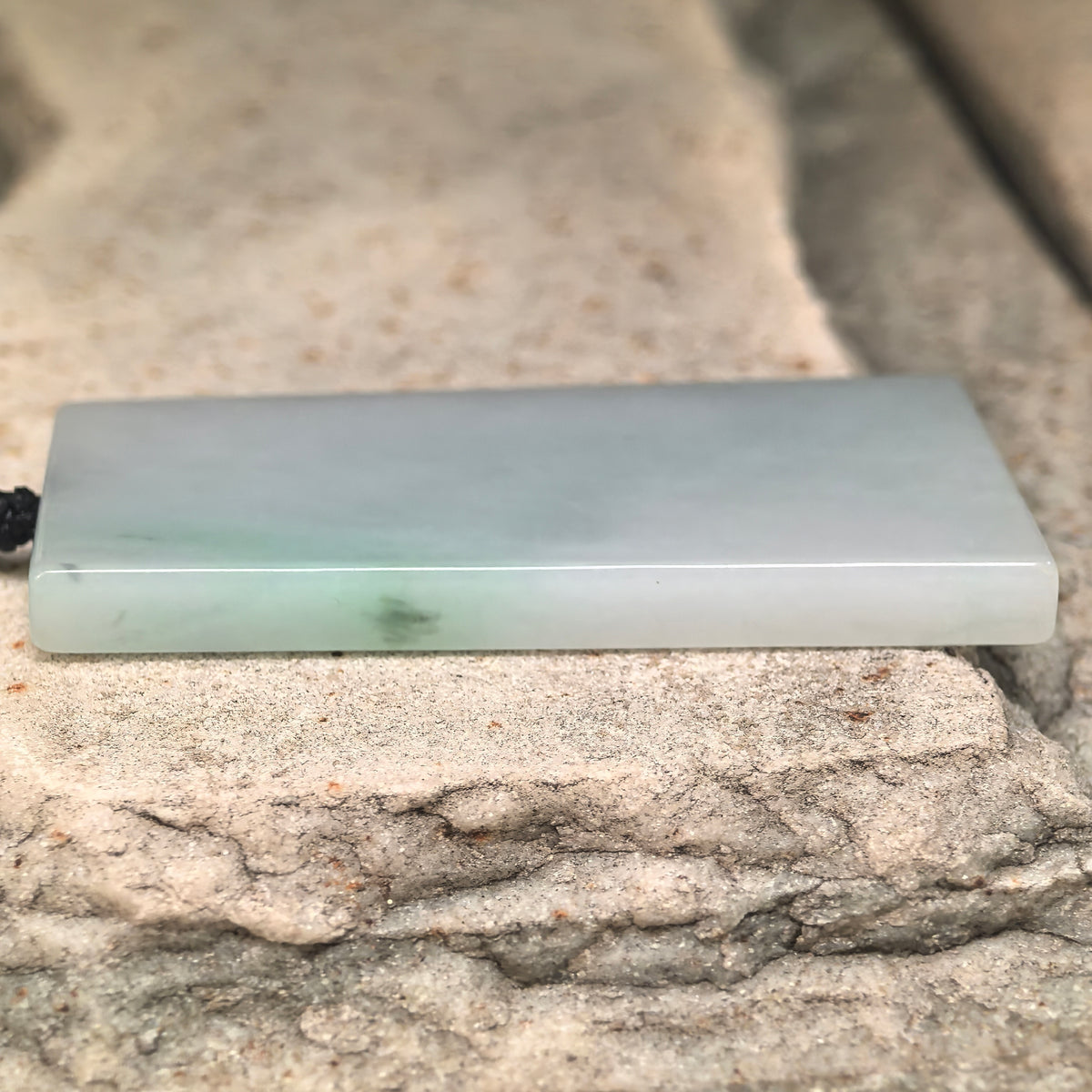 Glutinous White Jadeite Plain Plaque Pendant with Green Accents