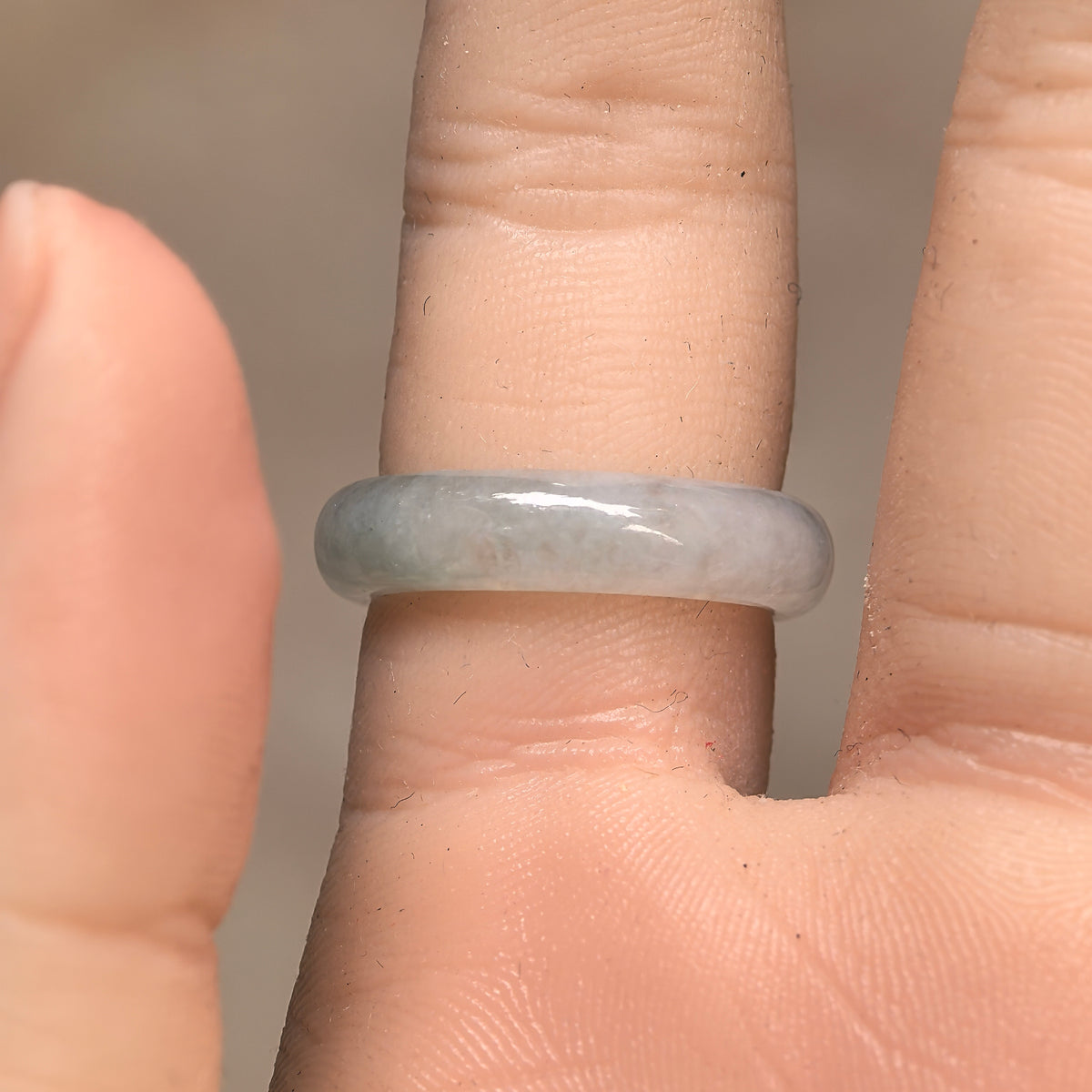 Glutinous White Jadeite Ring Band -US6.25