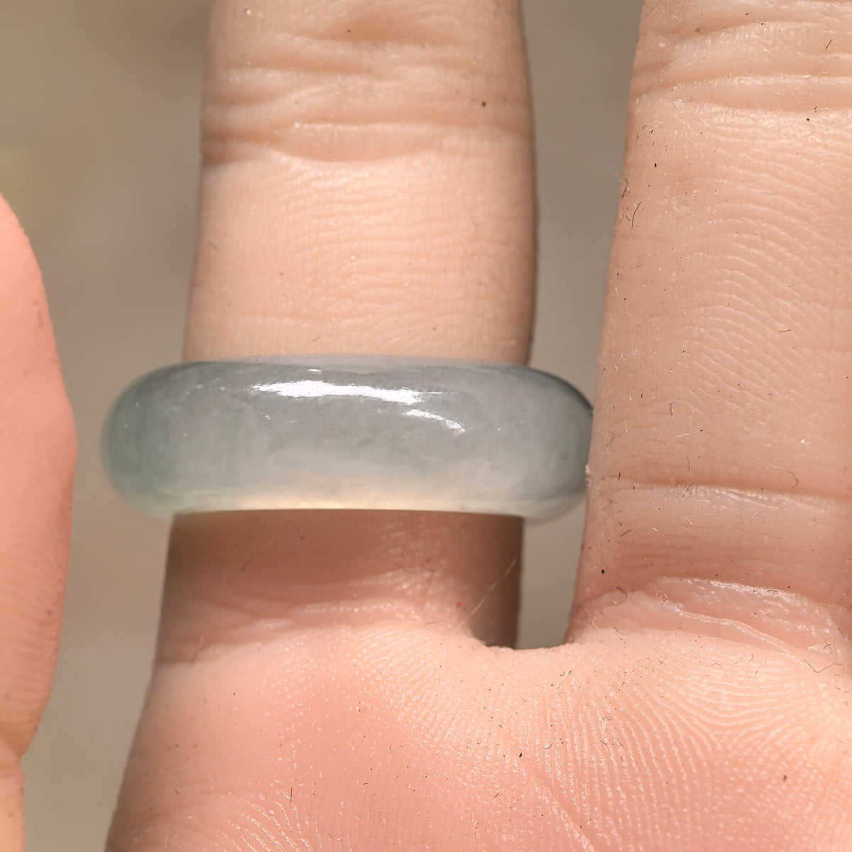 Icy Glutinous Pale Green Jadeite Ring Band -US7