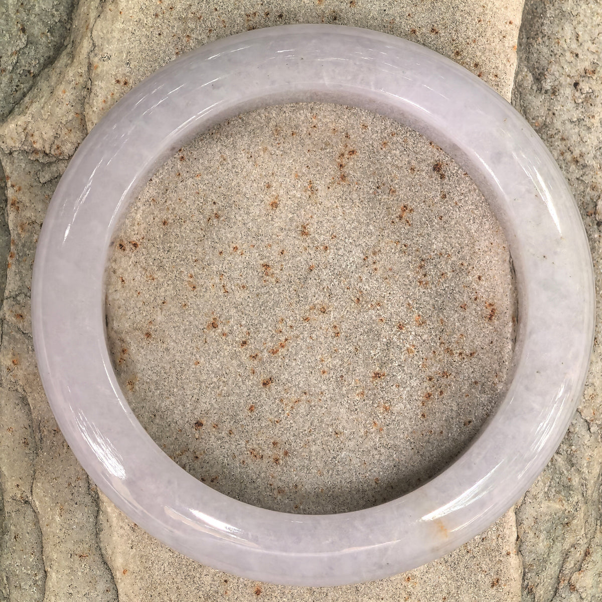 Glutinous Pale Lavender D-Shape Jadeite Bangle with Golden Flecks -55mm