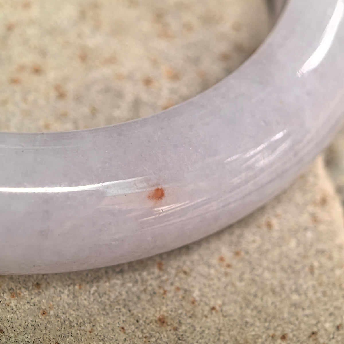 Glutinous Pale Lavender D-Shape Jadeite Bangle with Golden Flecks -55mm