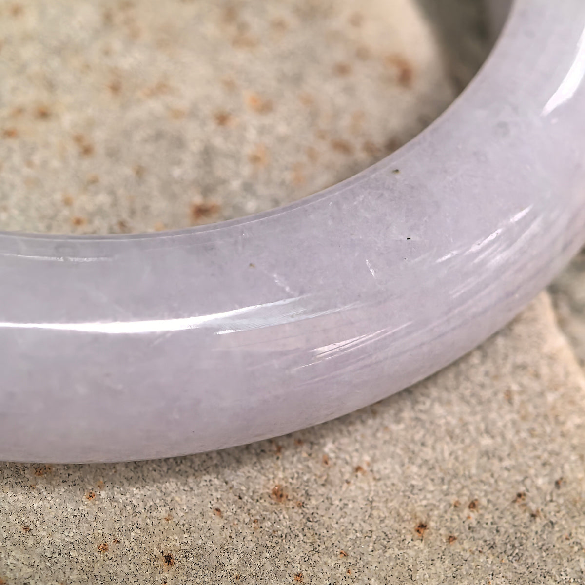 Glutinous Pale Lavender D-Shape Jadeite Bangle with Golden Flecks -55mm