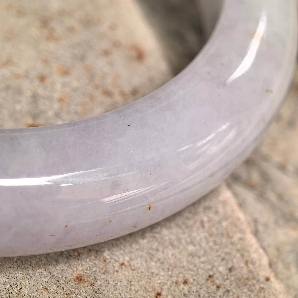 Glutinous Pale Lavender D-Shape Jadeite Bangle with Golden Flecks -55mm