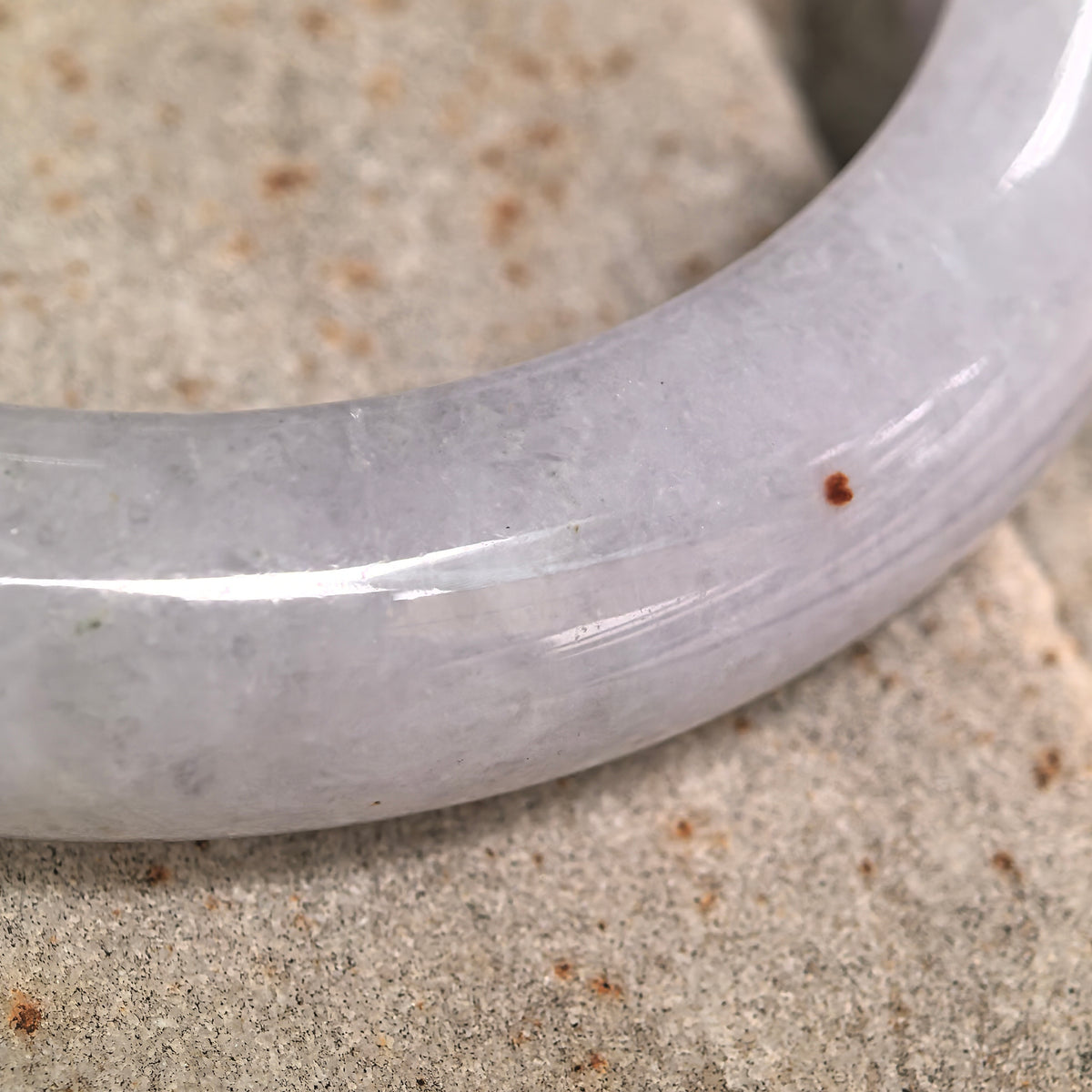 Glutinous Pale Lavender D-Shape Jadeite Bangle with Golden Flecks -55mm