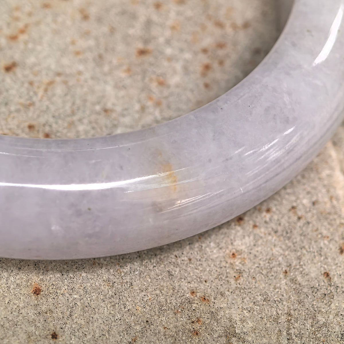 Glutinous Pale Lavender D-Shape Jadeite Bangle with Golden Flecks -55mm