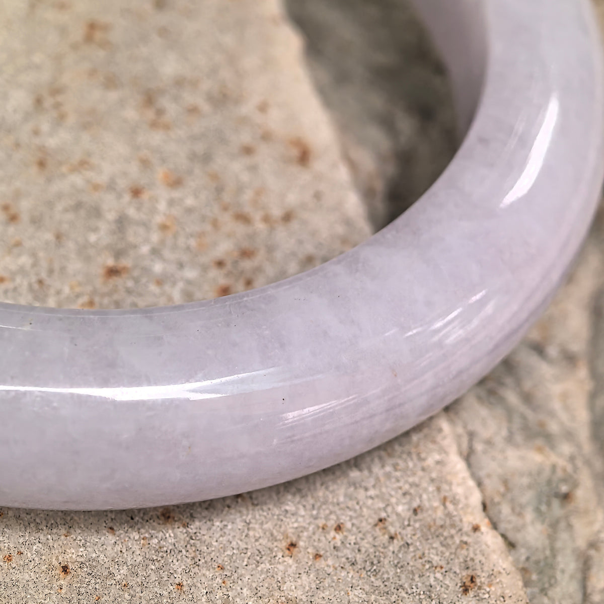 Glutinous Pale Lavender D-Shape Jadeite Bangle with Golden Flecks -55mm