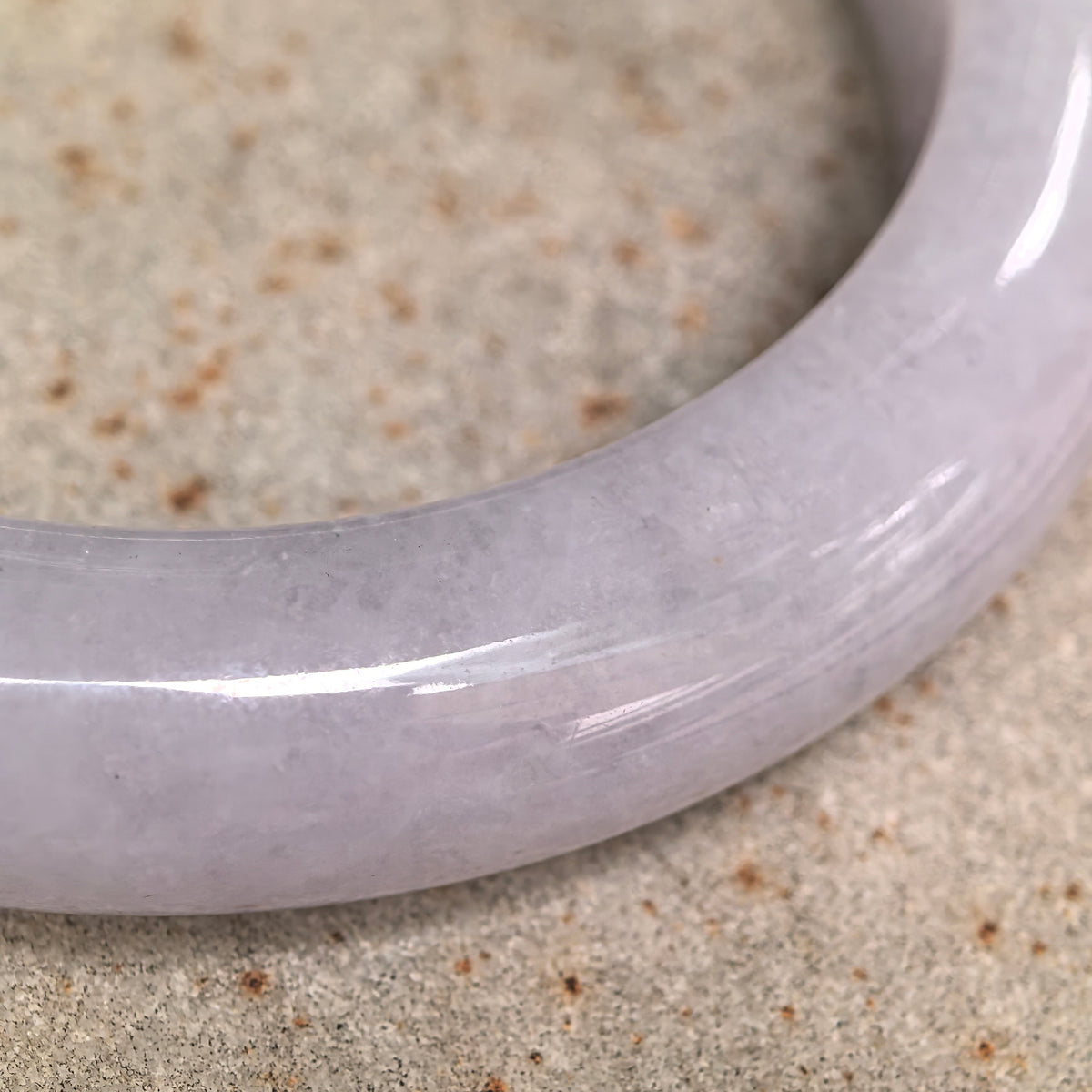 Glutinous Pale Lavender D-Shape Jadeite Bangle with Golden Flecks -55mm