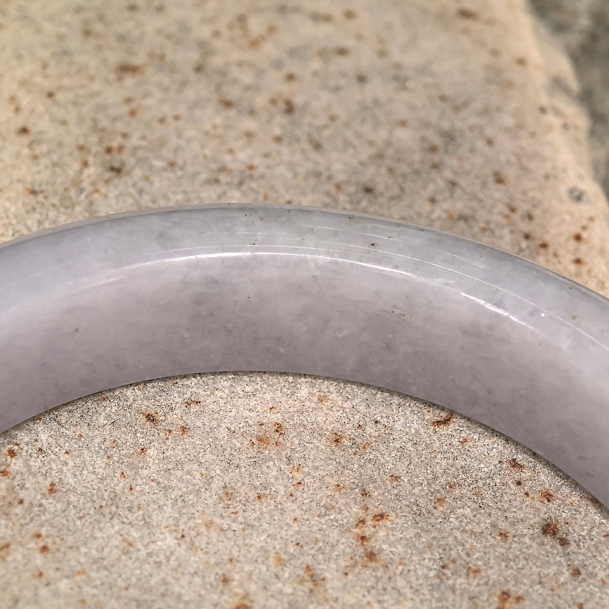 Glutinous Pale Lavender D-Shape Jadeite Bangle with Golden Flecks -55mm
