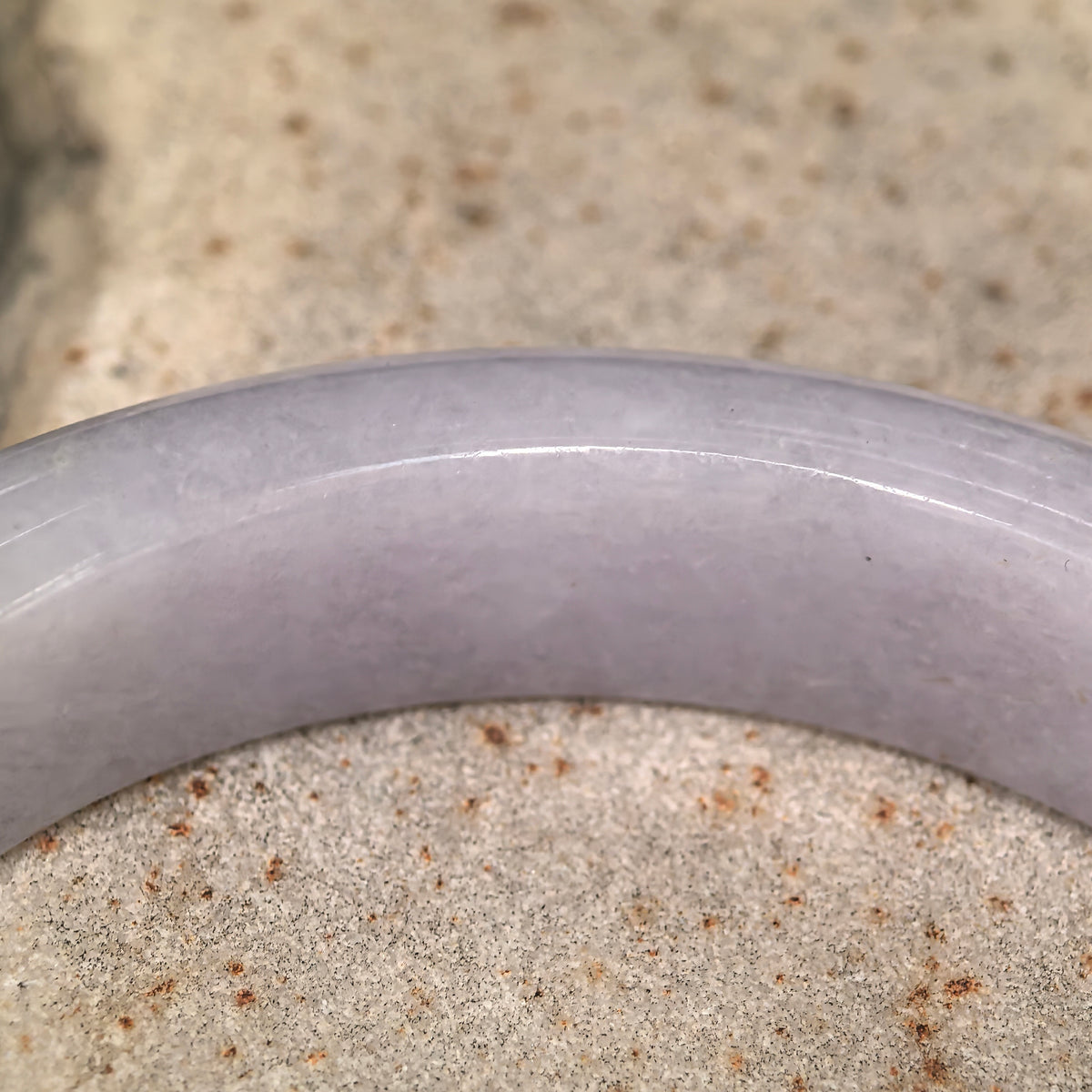 Glutinous Pale Lavender D-Shape Jadeite Bangle with Golden Flecks -55mm