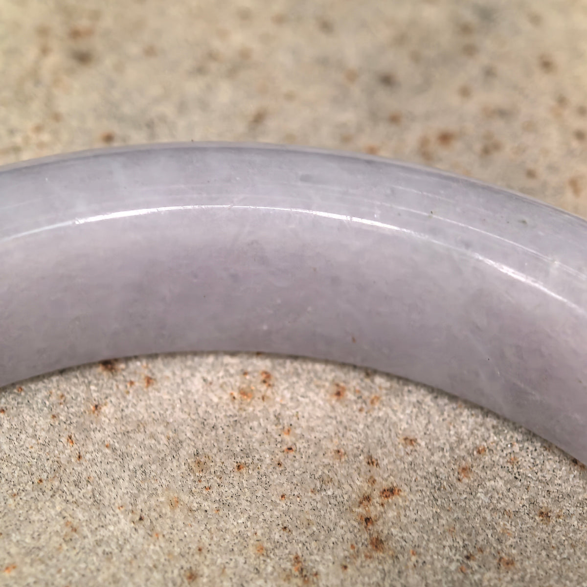 Glutinous Pale Lavender D-Shape Jadeite Bangle with Golden Flecks -55mm