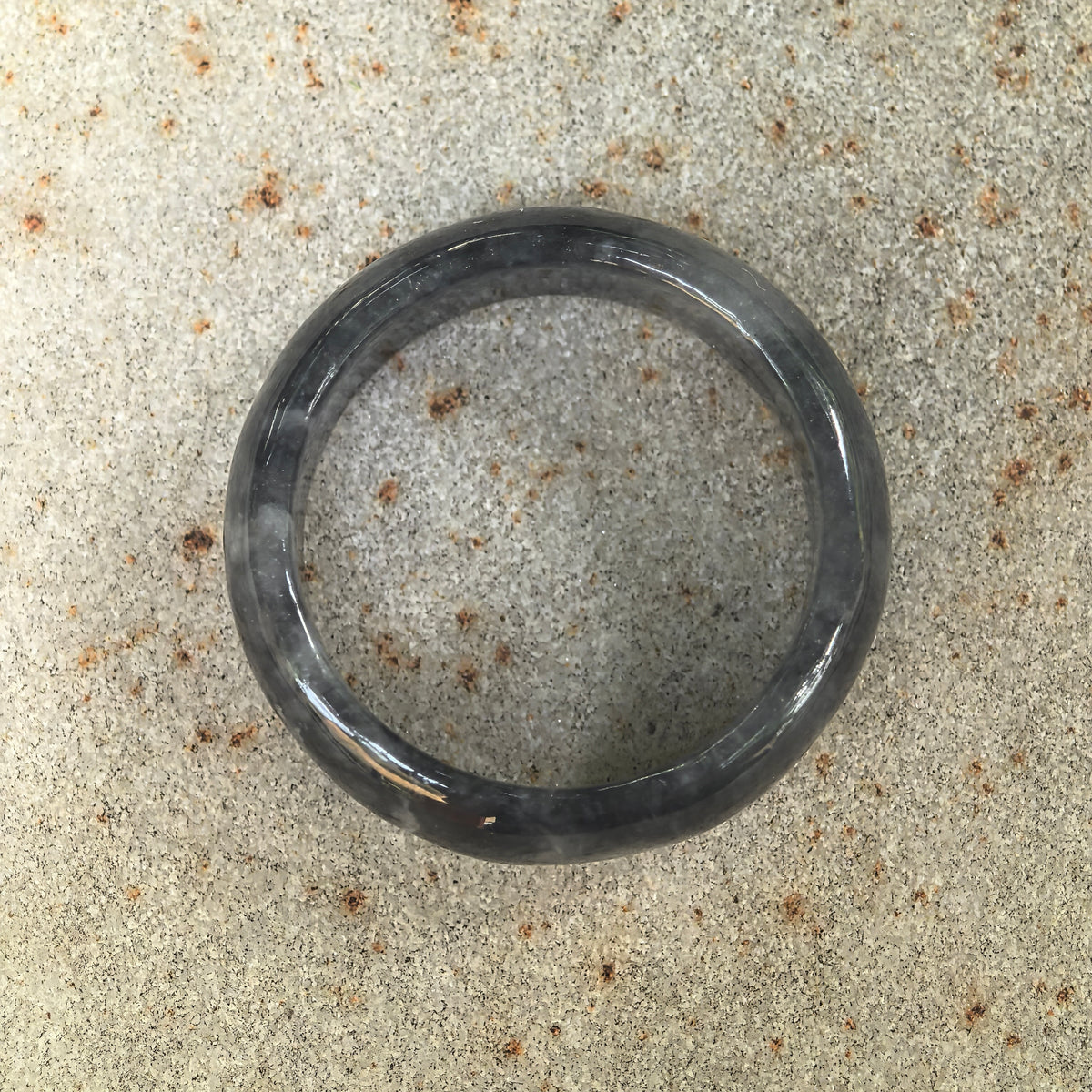 Glutinous Gray-Black Jadeite Ring Band -US9.5