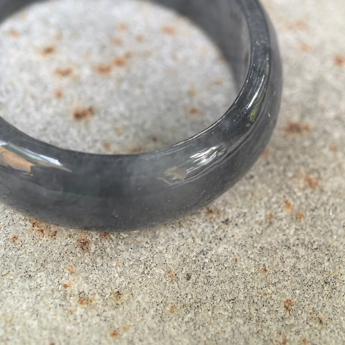 Glutinous Gray-Black Jadeite Ring Band -US9.5