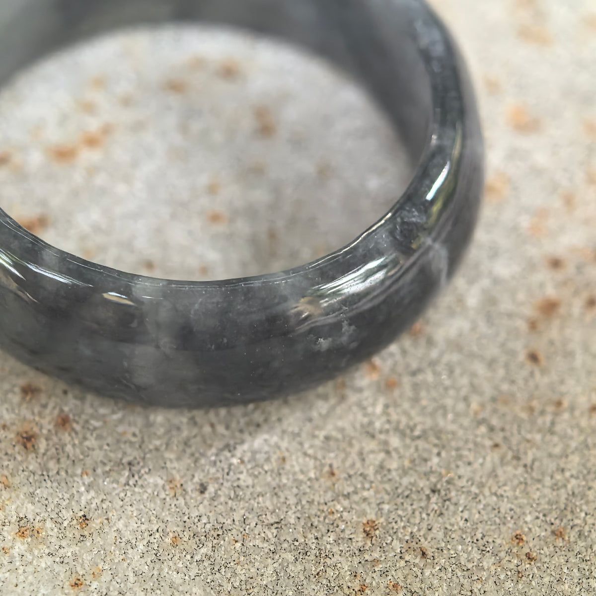 Glutinous Gray-Black Jadeite Ring Band -US9.5