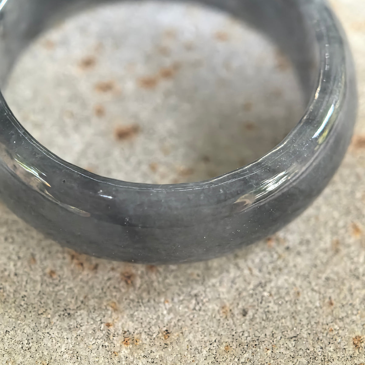 Glutinous Gray-Black Jadeite Ring Band -US9.5