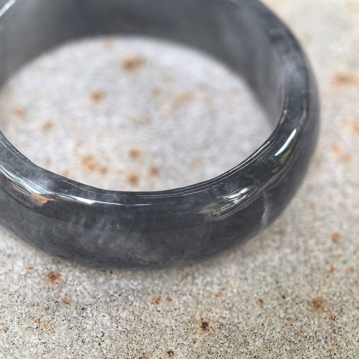Glutinous Gray-Black Jadeite Ring Band -US9.5