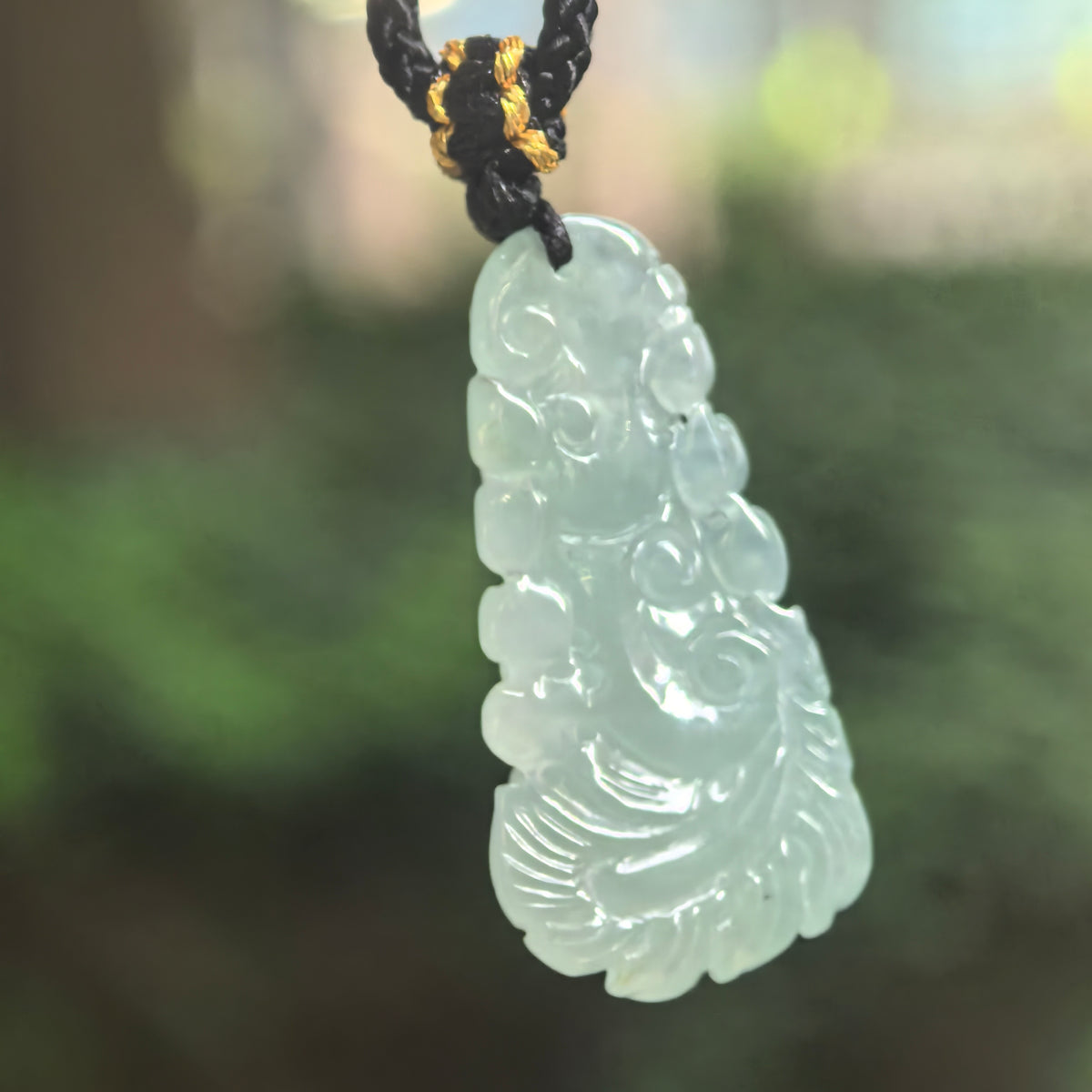 Icy Glutinous Light Blue Jadeite Phoenix Pendant