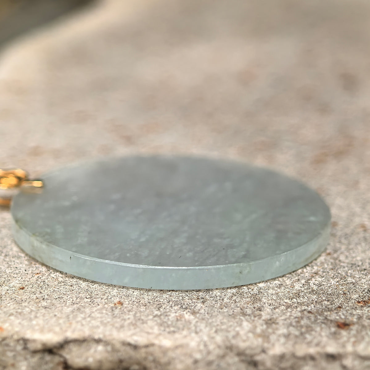 Icy White Jadeite Round Plain Plaque Pendant with Flowing Snowflake Inclusions