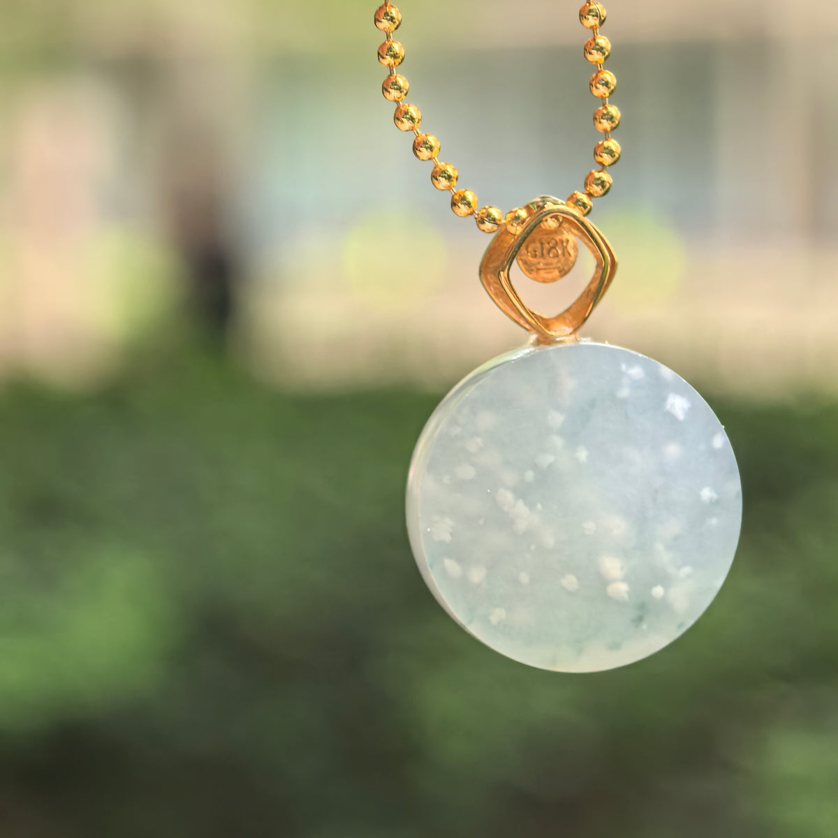 Icy White Jadeite Round Plain Plaque Pendant with Snowflake Inclusions