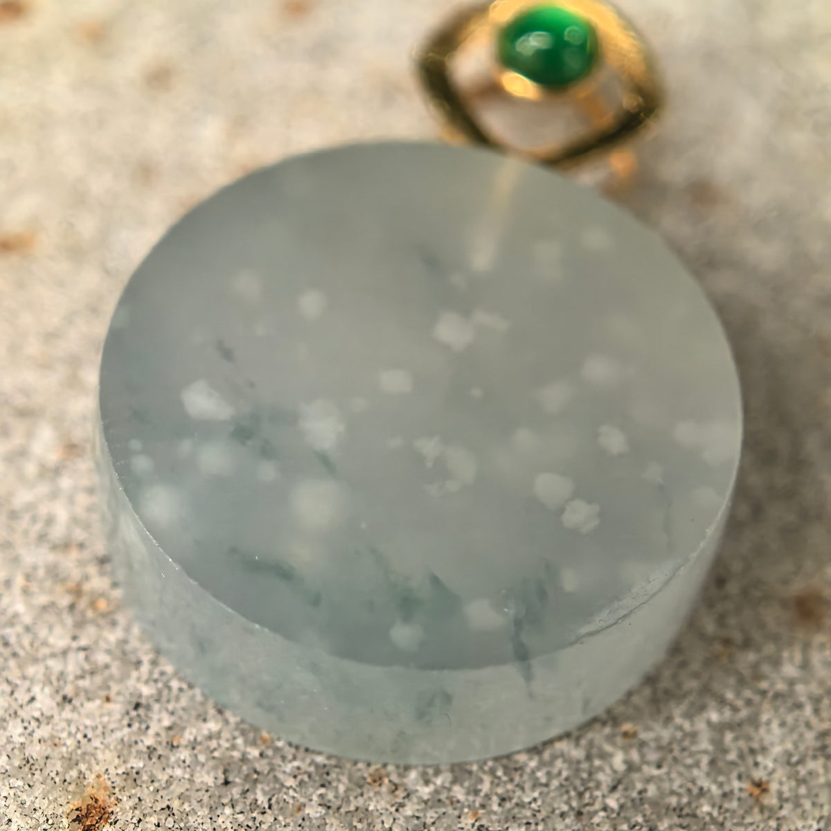 Icy White Jadeite Round Plain Plaque Pendant with Snowflake Inclusions