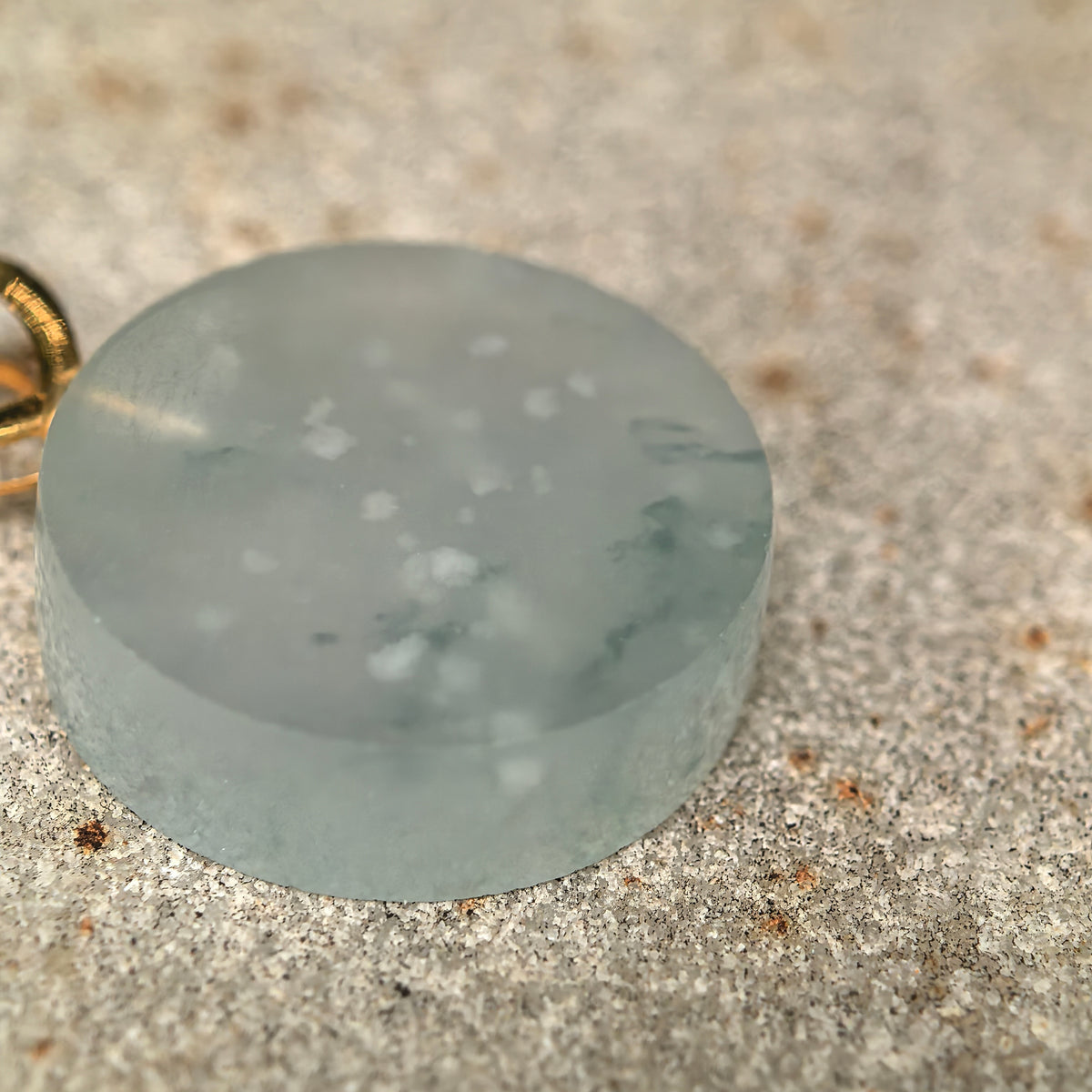 Icy White Jadeite Round Plain Plaque Pendant with Snowflake Inclusions