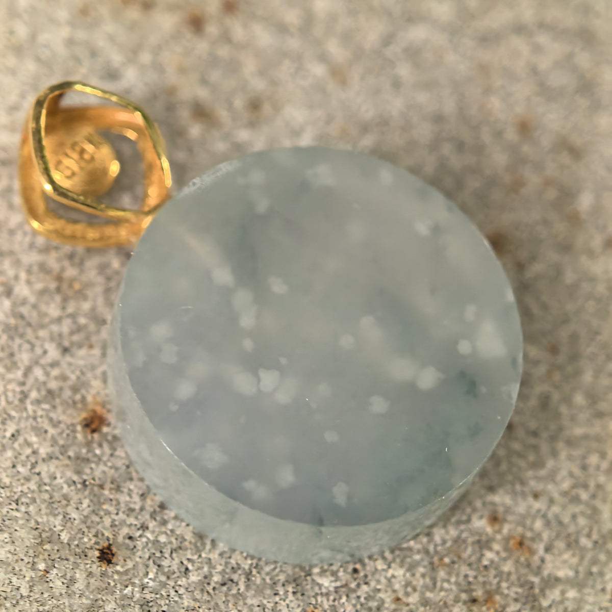 Icy White Jadeite Round Plain Plaque Pendant with Snowflake Inclusions