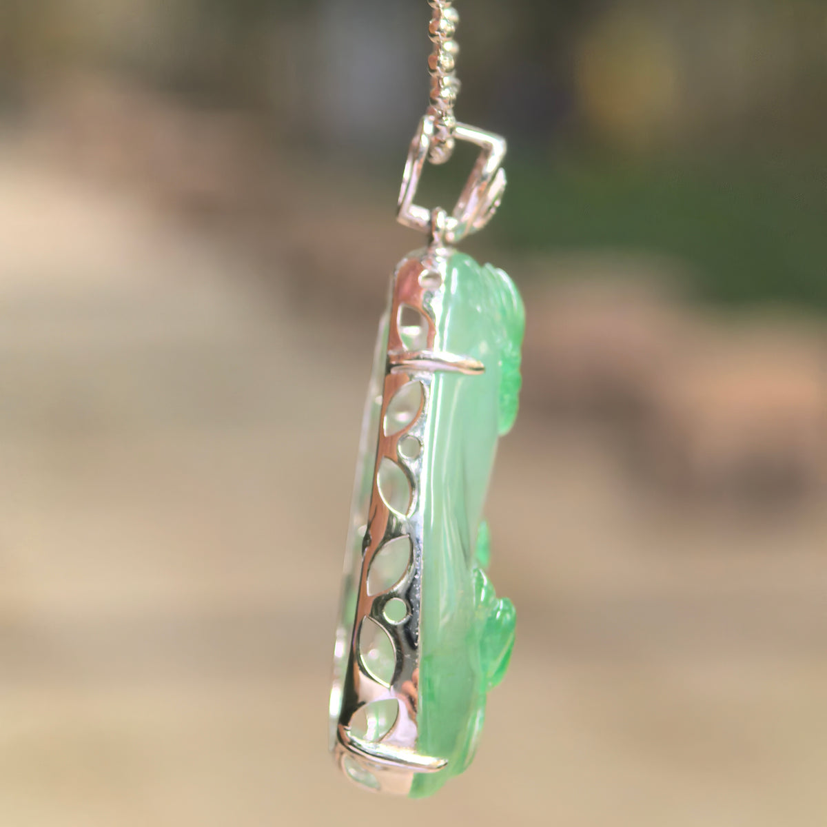 Icy Light Green Jadeite Butterfly and Lotus Pendant