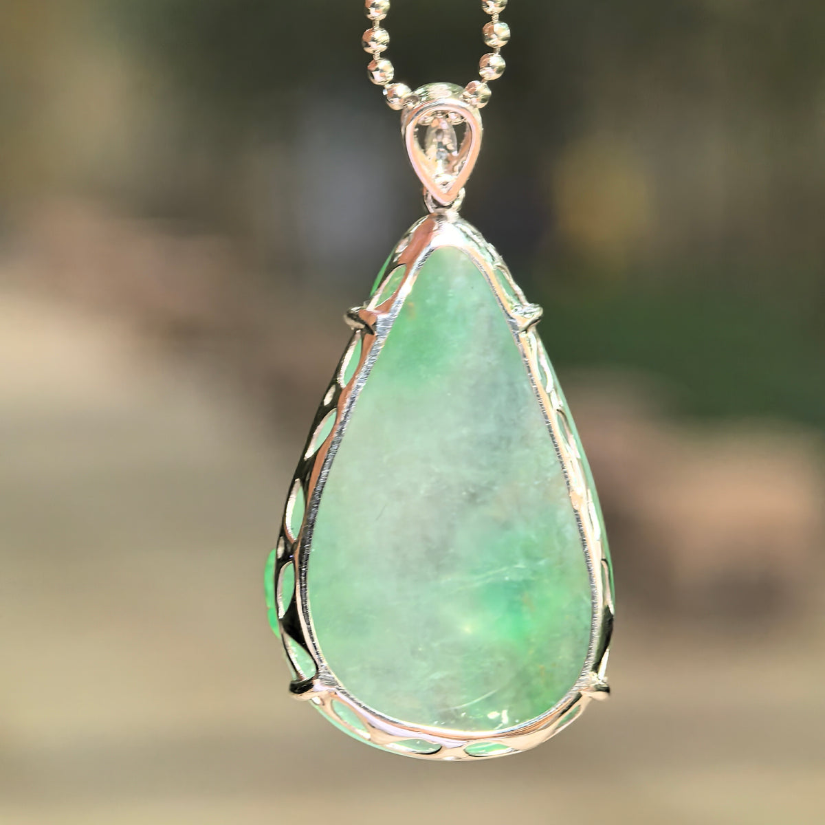 Icy Light Green Jadeite Butterfly and Lotus Pendant