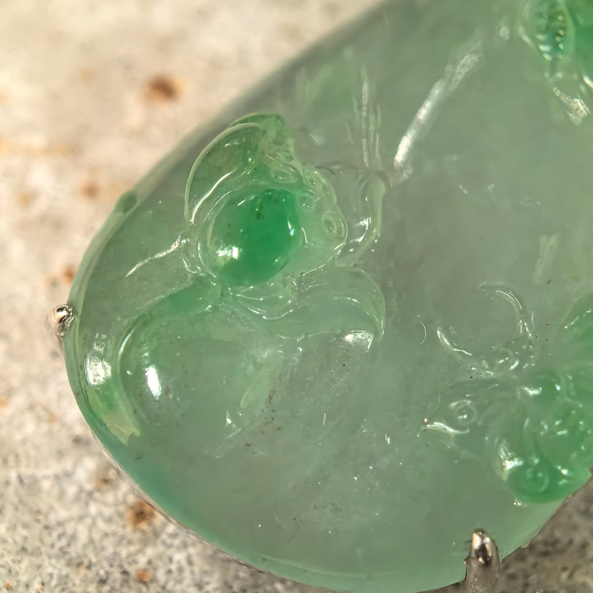 Icy Light Green Jadeite Butterfly and Lotus Pendant