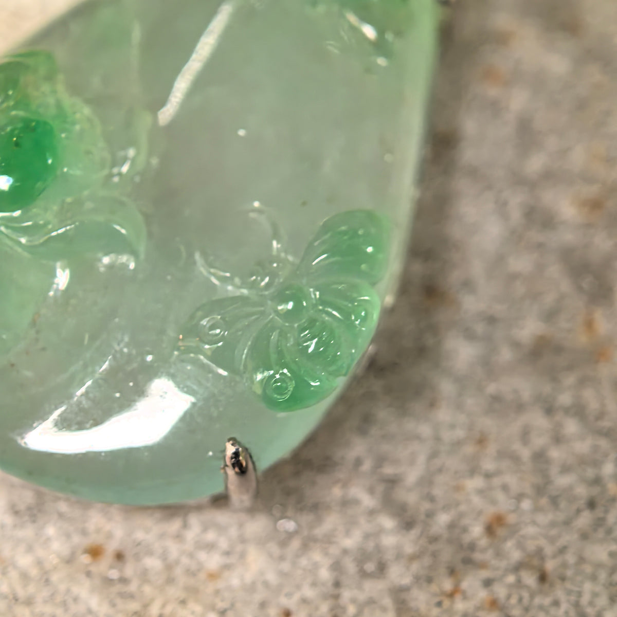 Icy Light Green Jadeite Butterfly and Lotus Pendant