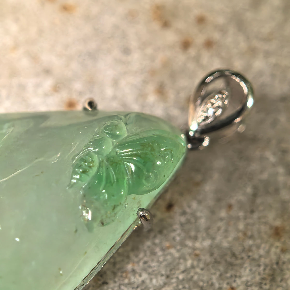 Icy Light Green Jadeite Butterfly and Lotus Pendant