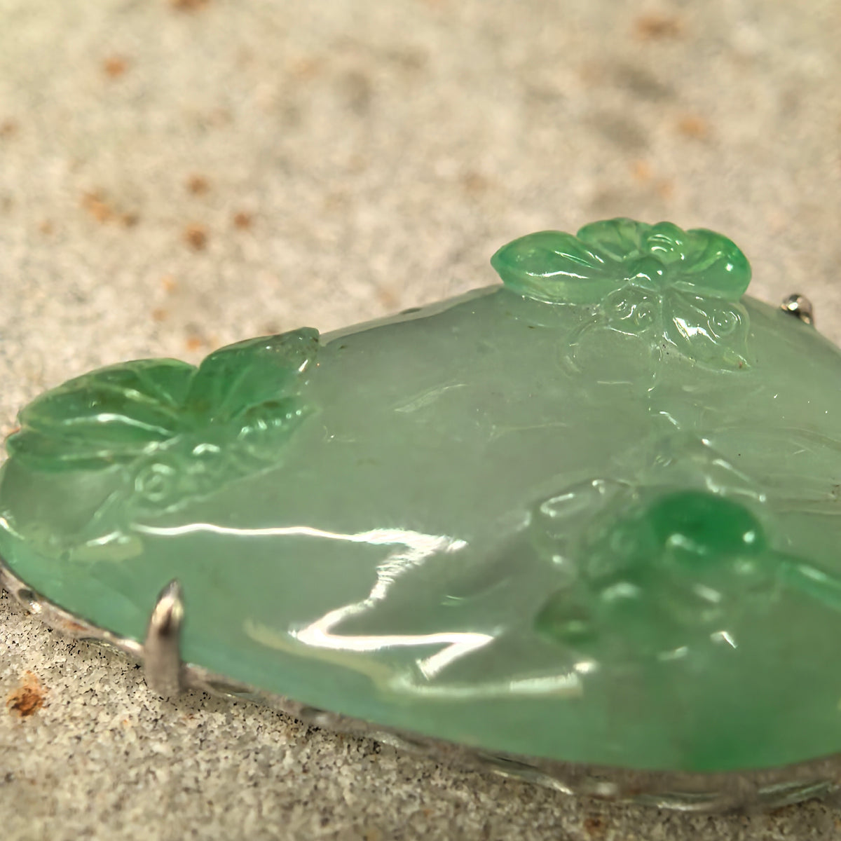 Icy Light Green Jadeite Butterfly and Lotus Pendant