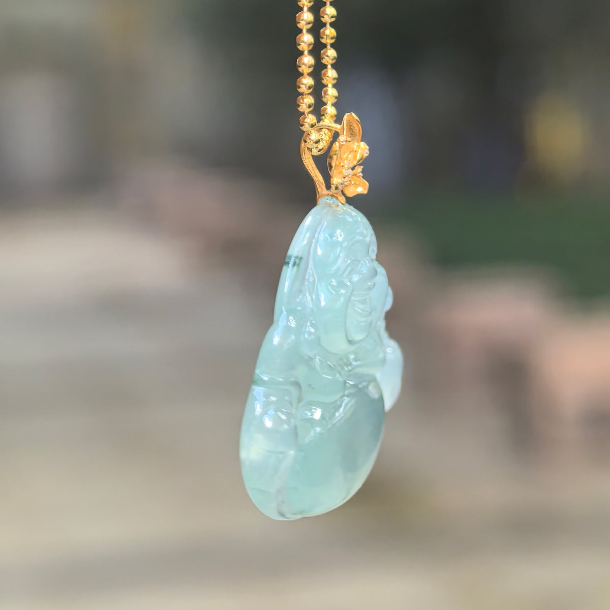 Icy Light Green Jadeite Laughing Buddha Pendant