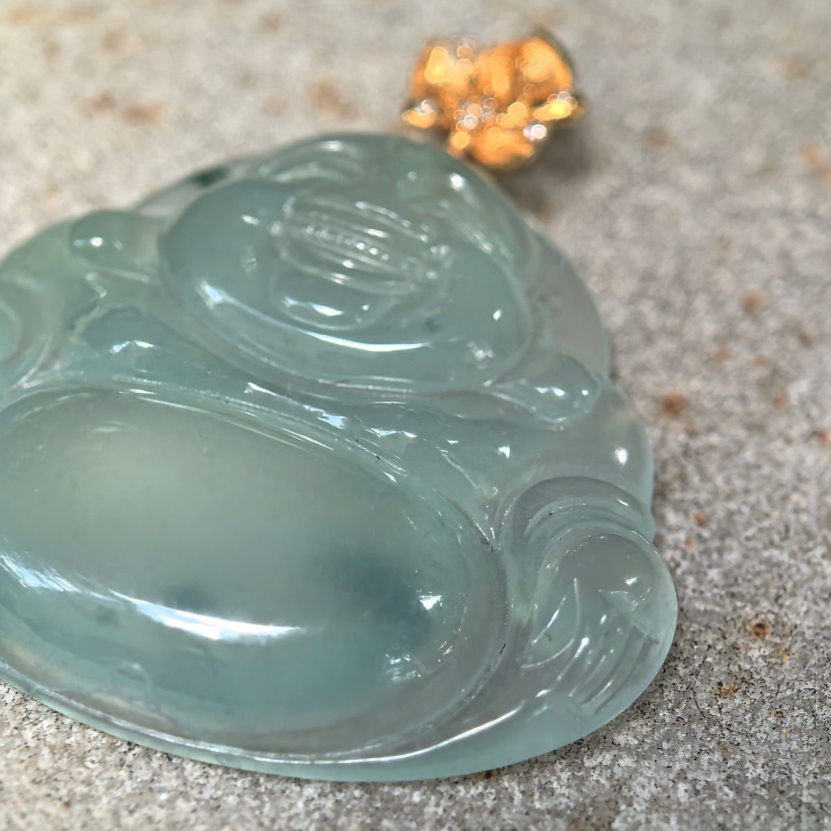 Icy Light Green Jadeite Laughing Buddha Pendant