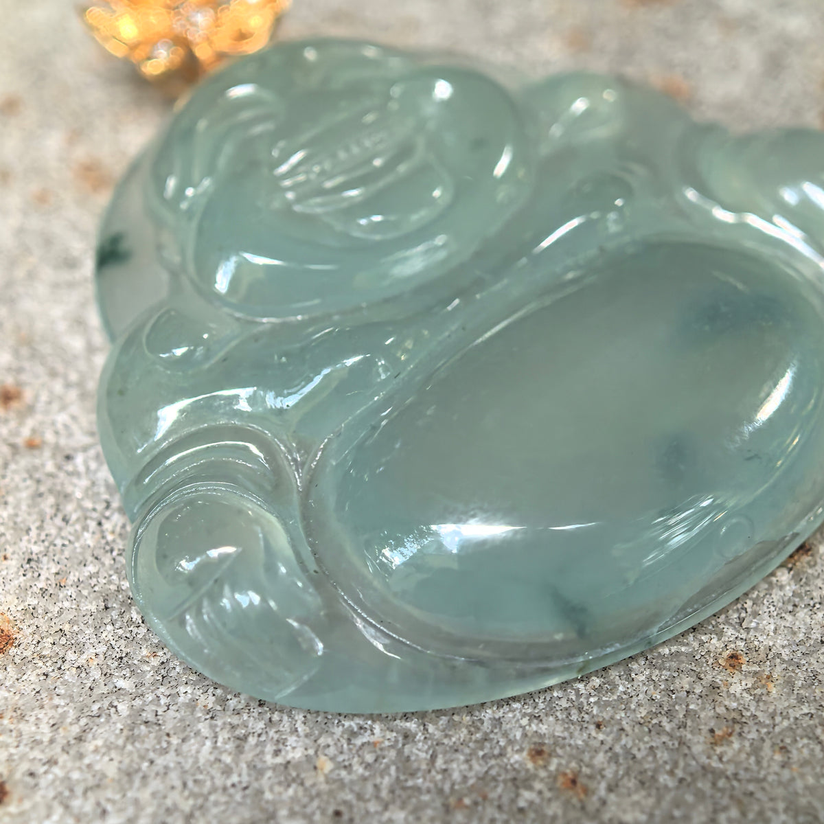 Icy Light Green Jadeite Laughing Buddha Pendant