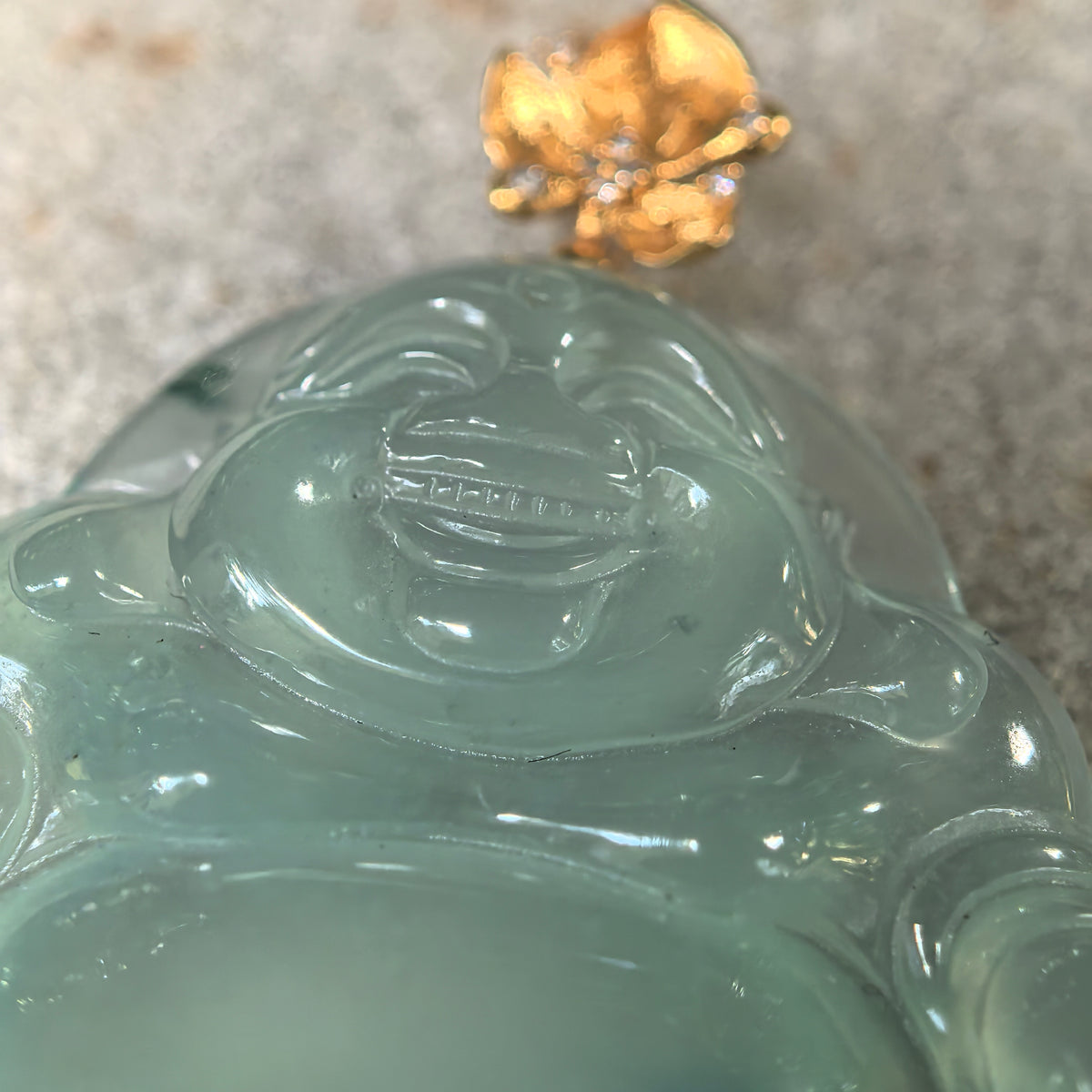 Icy Light Green Jadeite Laughing Buddha Pendant